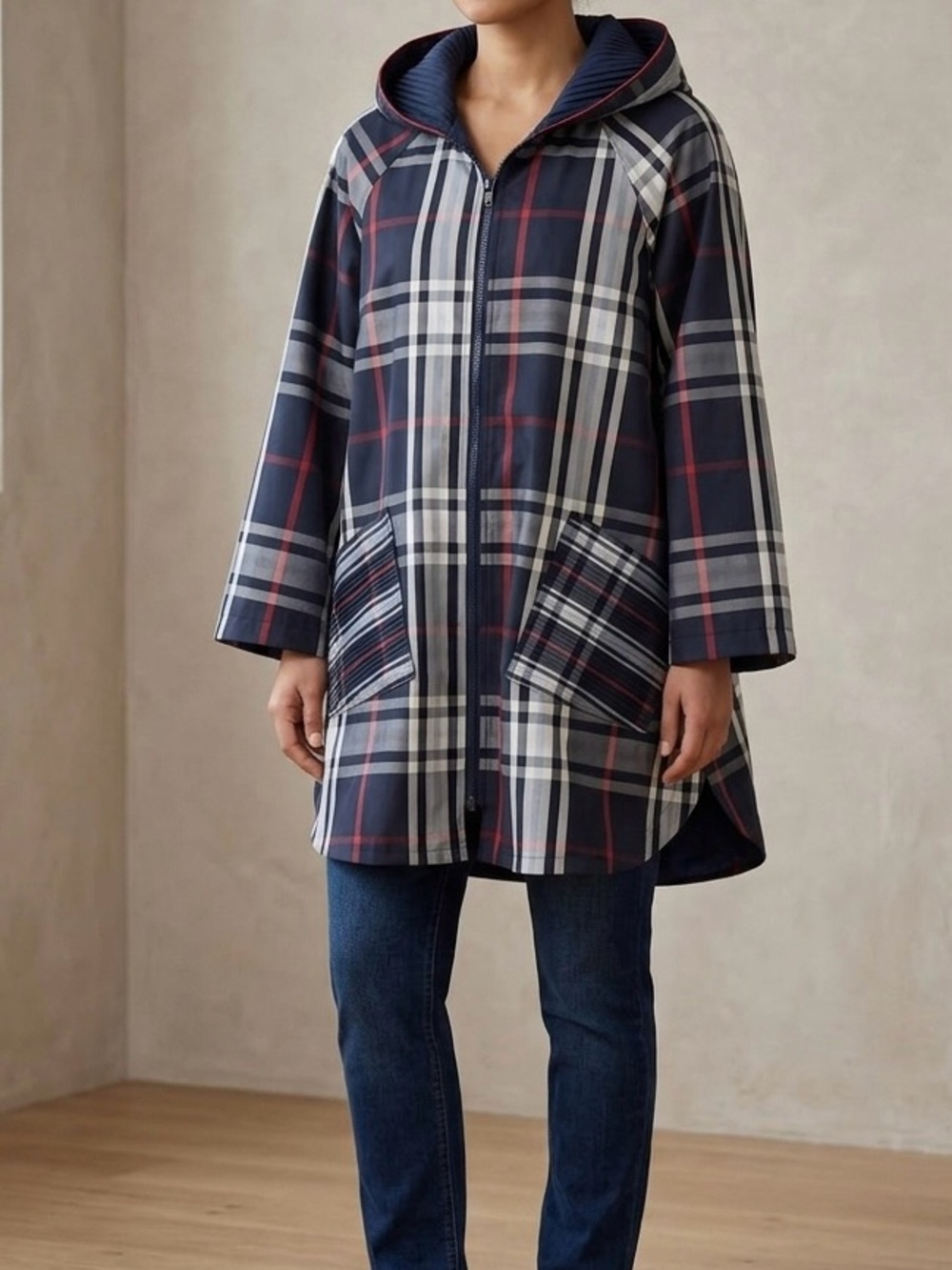 UBU Pack Your Personality Reversible Plaid Hooded Rain Jacket L